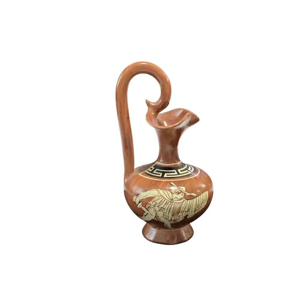 Vintage Zeus No 10 Greek Terracotta Pottery Hand Painted Pitcher Vase 5